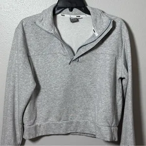Puma Womens Hoodie Gray mock‎ neck Pullover boxy Sweatshirt size Small thumbnail 2