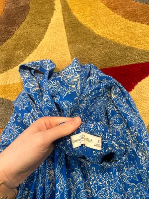 Abercrombie Blue White Floral Asymmetrical High Neck Dress Sundress S thumbnail 5