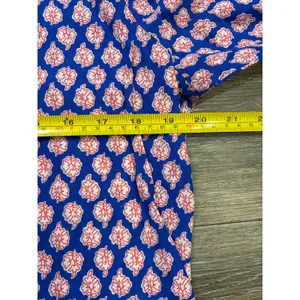 J. Crew Blue Pink Paisley Floral Tunic Top Large Boho Split Neck 3/4 Sleeve thumbnail 4
