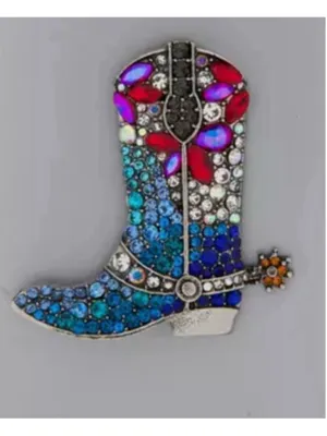 NEW Cowboy Boot Rhinestone Brooch Pin Western Bag Charm Blue Red Crystal NWT thumbnail 3