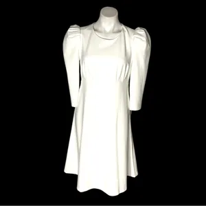 CALVIN KLEIN White Dress Puff Sleeve High Waist Lined Scuba Crepe Size 8 thumbnail 11