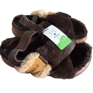 NEW KuaiLu Faux Fur Criss Cross Platform Sandals Sz 7‎ Brown Comfort Orthotic thumbnail 2
