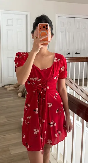 Abercrombie Red Floral Dress thumbnail 1