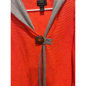 Pure Handknit for Fresh Produce Orange Cotton Knit Hooded Cardigan‎ Sweater L/XL thumbnail 3