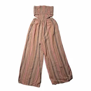 Aerie Strapless Wide Leg Striped Linen Blend Jumpsuit Womens M thumbnail 8
