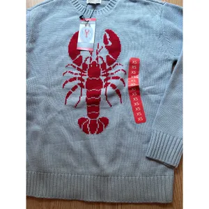 New Women’s Mighty Fine Lobster 🦞 Print Sweater Cotton Acrylic Baby Blue Xs thumbnail 2