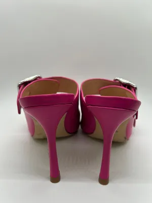 COACH Bright Pink Leather Double-Buckle Slide Stiletto Heels Shoes *Size 6.5* 🌸🌸 thumbnail 6