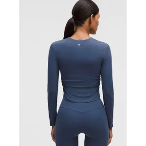 Lululemon Gathered Ribbed Long Sleeve V-Neck Ruched Top Blue Size 10 LW3FQYS thumbnail 2