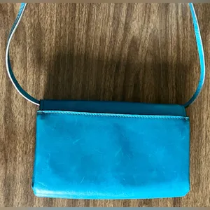 Tory Burch Turquoise Blue Leather and Suede ‘Miller’ Wallet-on-Chain Crossbody thumbnail 6