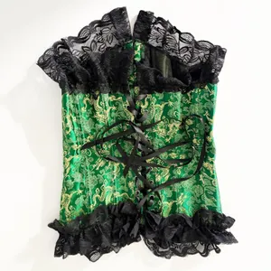 Womens Green Dragon Brocade Lace Trim Gothic Victorian Ren Faire Corset Size M thumbnail 7