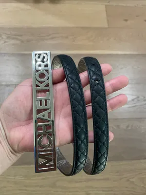 Michael Kors Black Quilted Silver MK Logo Buckle Belt Size Large thumbnail 2