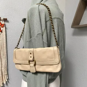 Express Cream Shoulder Bag Faux Leather Gold Chain Strap Boho Chic Parisian Euro thumbnail 3