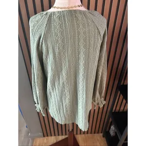 Frye Shirt Womens sz S Green Textured Peasant Boho Festival Blouse thumbnail 4
