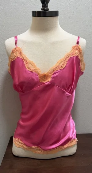 VTG No Boundaries Hot Pink Orange Lace Camisole Sz L Y2K thumbnail 1