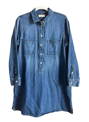 Madewell Denim Popover Shirtdress Large Blue Medium Wash Mini Pocket Minimalist thumbnail 1