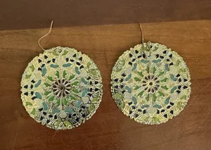 Gold Tone Metal Intricate Circular Filigree Design Colorful Enamel Earrings thumbnail 1