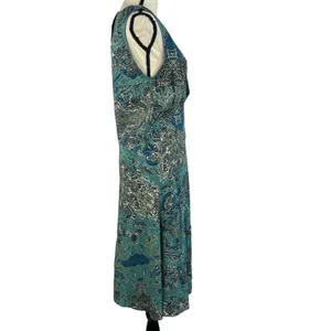Zadig & Voltaire Small Asymmetrical Dress Sleeveless Deep V-Neck Teal Abstract thumbnail 3