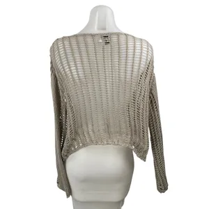 Princess Polly Beige Open Knit Sheer Long Sleeve Layering Cover Up Sweater Top S thumbnail 4