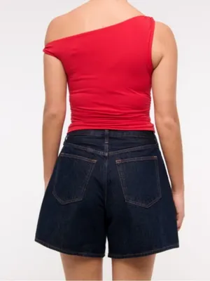 NWT ABERCROMBIE & FITCH The Loose Short High Rise Dark Wash Shorts 24 thumbnail 3