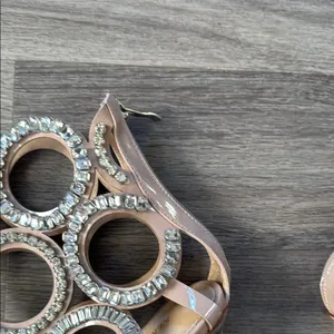 Azelia Wang Tan Stiletto Sandals 9 Nude Embellished PUT A RING ON IT Sexy Heels thumbnail 10