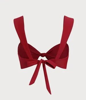 Berlook Red Ruched Knot Bikini Top & Red Ruched Bikini Bottom thumbnail 3
