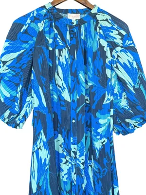 Ciebon Blue‎ Pleated Balloon Sleeve Dress Sz S thumbnail 2