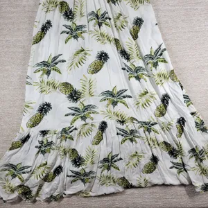 Blue Island Tropical Maxi Dress Sz L Pineapple Palm Print Rayon Tiered Open Back thumbnail 12