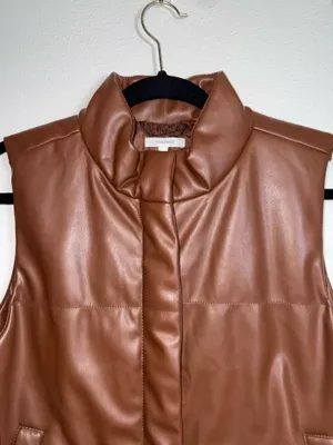 Maurices Faux Leather Vest Cognac Brown Collared Puffer thumbnail 3