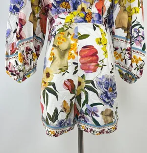 NWOT Farm Rio Greek Garden Long Sleeve Plunge Neck Cotton Romper Size XS thumbnail 16