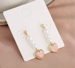 Pink Heart Pearl Dangle Drop Earrings for Women thumbnail 1