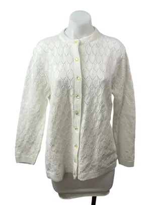 Rosanna Women's White Argyle Knit Long Sleeve Button Down Cardigan Sweater Top M thumbnail 1