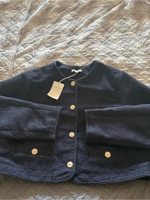 Free Assembly Nubby Collarless Crew Neck Jacket Size XL (16-18) Navy Blue thumbnail 10