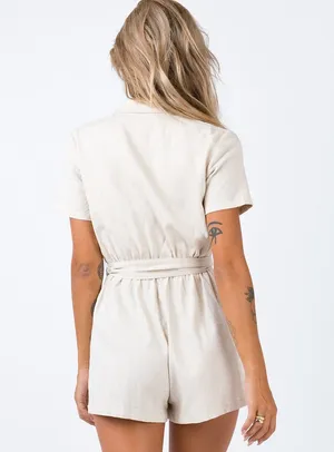Princess Polly Turin beige shortsleeve romper playsuit thumbnail 6