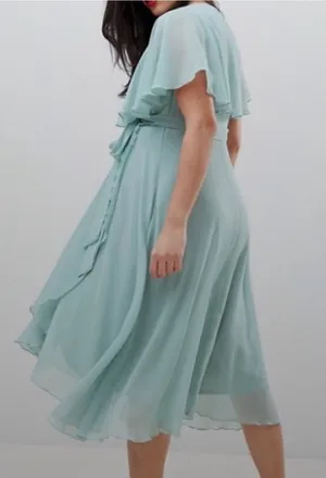 ASOS Flowy Romanticism Mint Faux Wrap Dress with Side Zipper - size 2 thumbnail 1