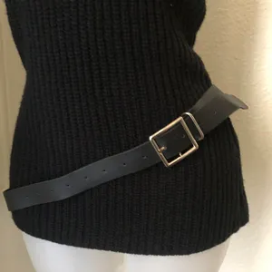 Black PU leather belt with silver buckle. Size S thumbnail 1