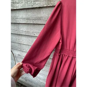 Bloomchic size 14-16 muted red smocked waist V-neck dress thumbnail 3
