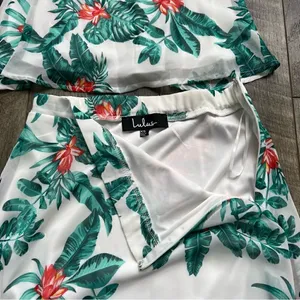 Lulu’s Evadne White and Teal Tropical Print Two-Piece Maxi Dress NWT Size XS thumbnail 9