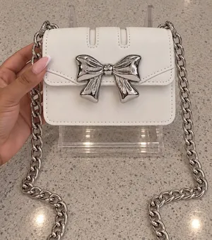 White Mini Bow Bag with Silver Chain Strap thumbnail 1