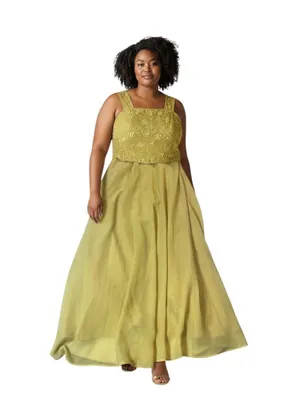 Yellow Lace Overlay Sleeveless Fit & Flare Maxi Prom Dress Size 14 thumbnail 1