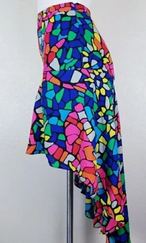 Nanette Lepore L’Amour Faith Multi-Color Mosaic Hi-Low Skirt EUC XS thumbnail 3