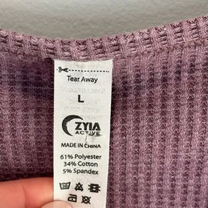Zyia Active Don't Wake Me Purple Waffle Knit Button Front Henley Top - Large thumbnail 2