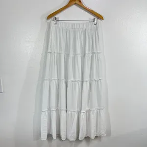 Trendy Queen Tiered Maxi Skirt Womens L White Elastic Waist Boho Cottagecore thumbnail 2