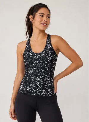 Fabletics Tank Top Black White Splatter Print Lattice Strappy Back Size S‎ thumbnail 1