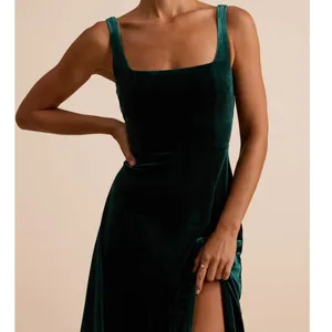 NEW Lulus Graceful Invite Emerald Velvet Square Neck Lace-Up Maxi Dress Medium thumbnail 2