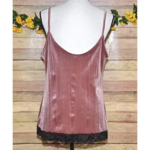 Y2K No Boundaries Ladies XL 15 Rose Pink Velvet Black Lace Baby Doll Tank Top thumbnail 6
