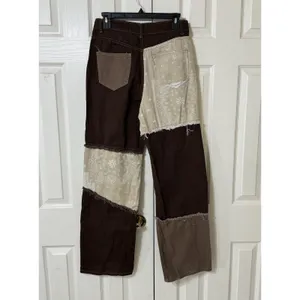 Shein Streetwear‎ Patchwork Jeans Fringe Straight Leg High Rise Hippie Women's 4 thumbnail 4