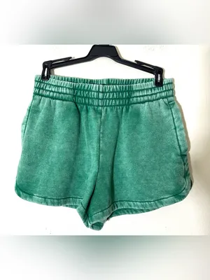 Zenana Acid-wash dolphin shorts elastic waistband Women’s Forest Green Sz Small thumbnail 4