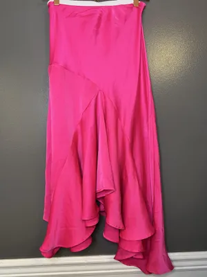 Anthropologie Skirt Womens XXS Pink Satin Asymmetric Ruffle Layered Long Party thumbnail 7