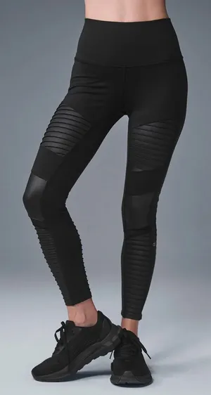 NWT Alo Yoga High Waist Moto Leggings Black Black Glossy Size XS thumbnail 1