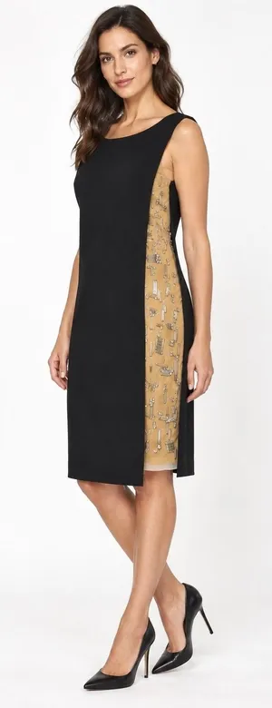 Bailey 44 Sheath Dress Women XS Black Tan Beaded Mixed Media Cocktail Party LBD thumbnail 1